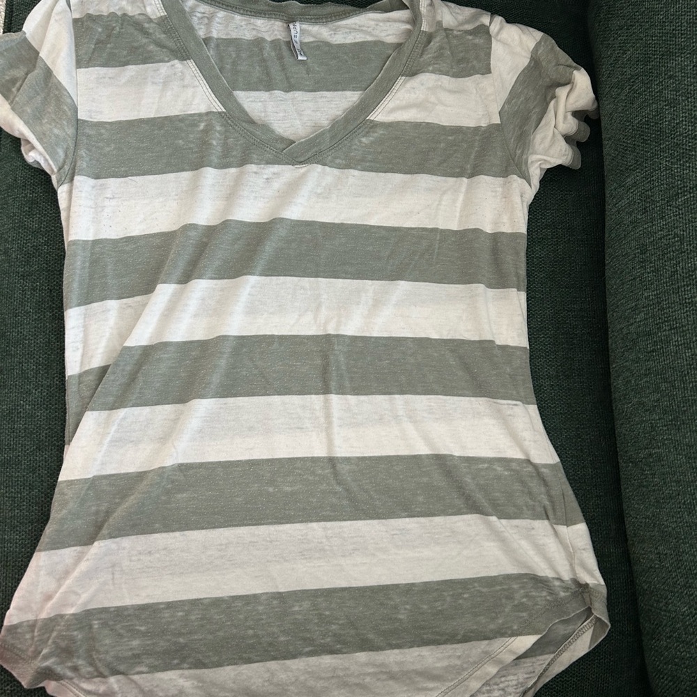Z Supply Gray and White Striped V-Neck Tee